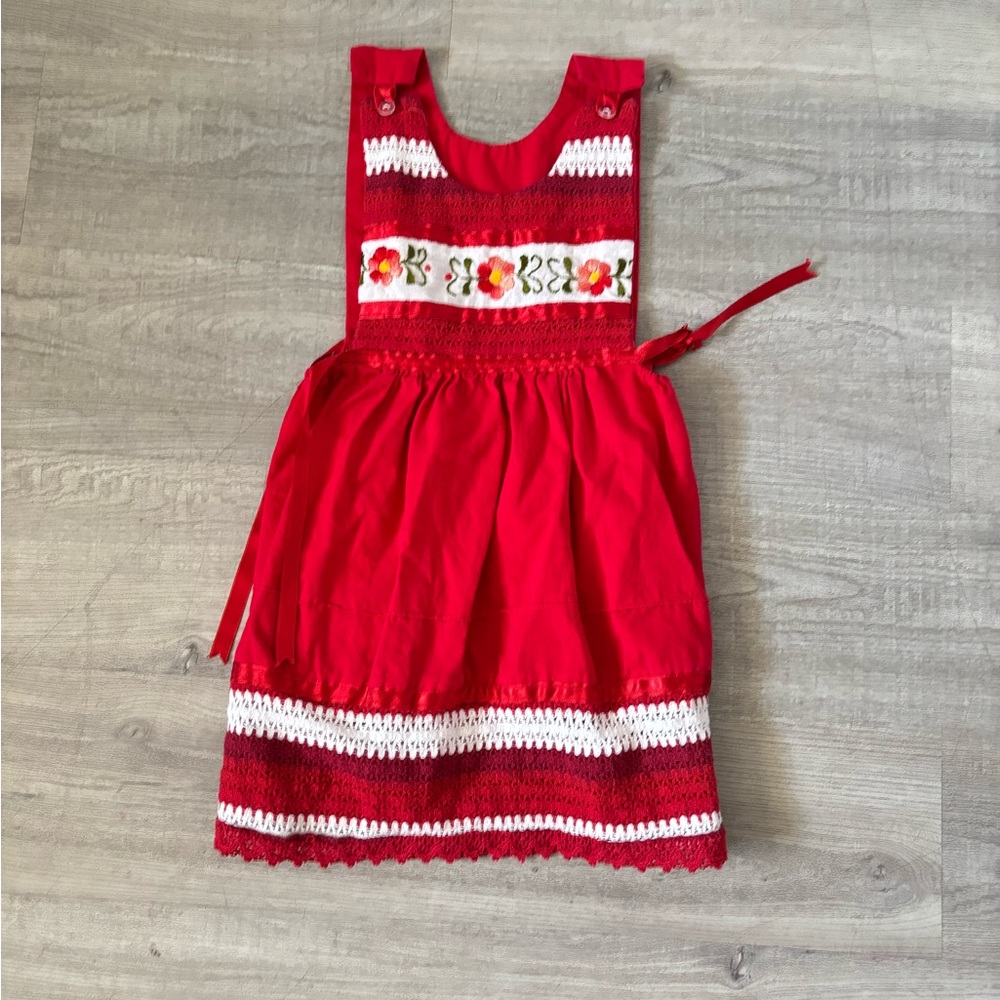 Red Embroidered Smocked Kids Dress